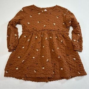 Little Co. Girl’s Muslin Dress Brown Organic Cotton Ruffle Detail 5T